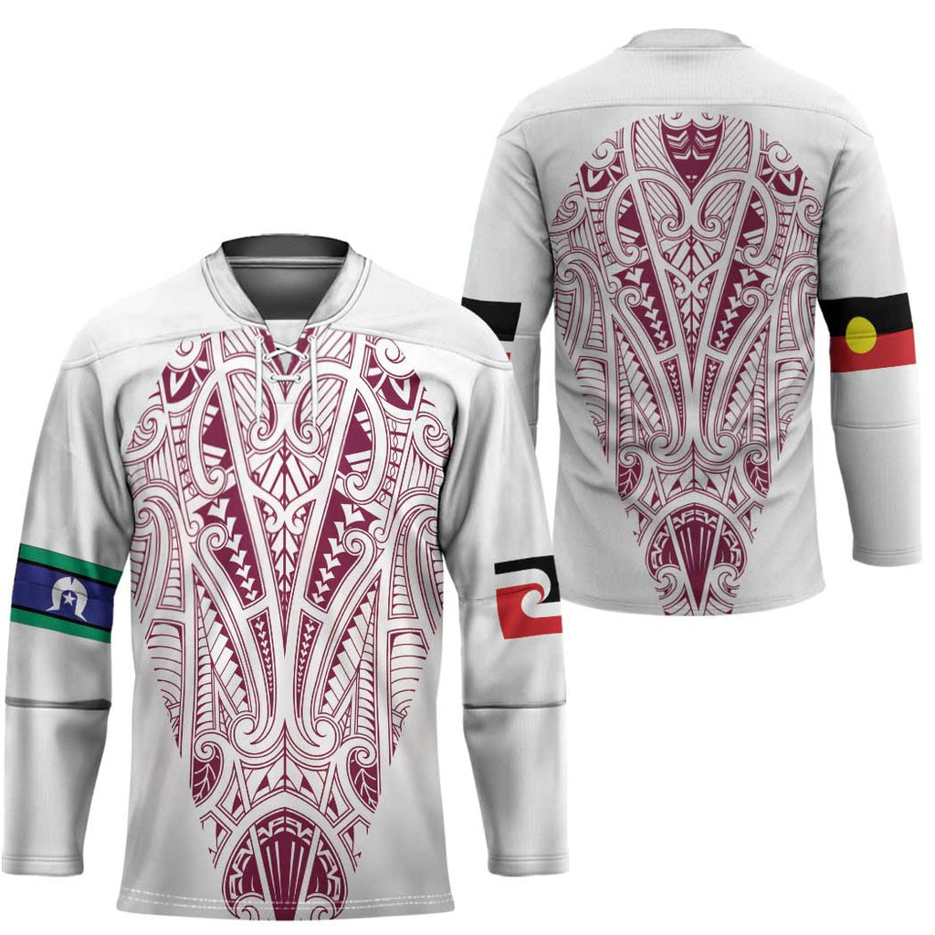Queensland Maori Rugby Nga Hau e Wha Hockey Jersey White Motif - Aussie Hoodie