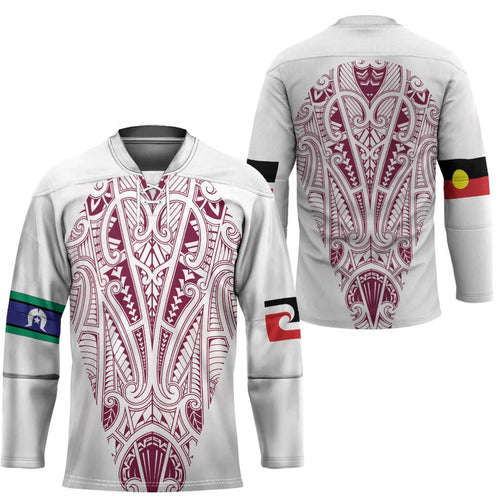 Queensland Maori Rugby Nga Hau e Wha Hockey Jersey White Motif - Aussie Hoodie