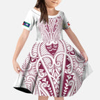 Queensland Maori Rugby Nga Hau e Wha Kid Short Sleeve Dress White Motif