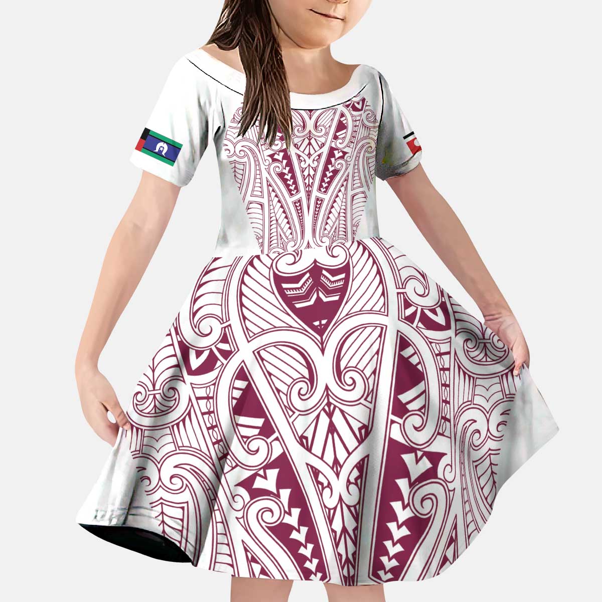 Queensland Maori Rugby Nga Hau e Wha Kid Short Sleeve Dress White Motif