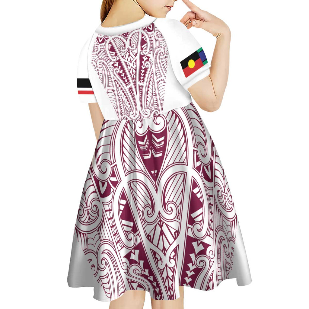 Queensland Maori Rugby Nga Hau e Wha Kid Short Sleeve Dress White Motif