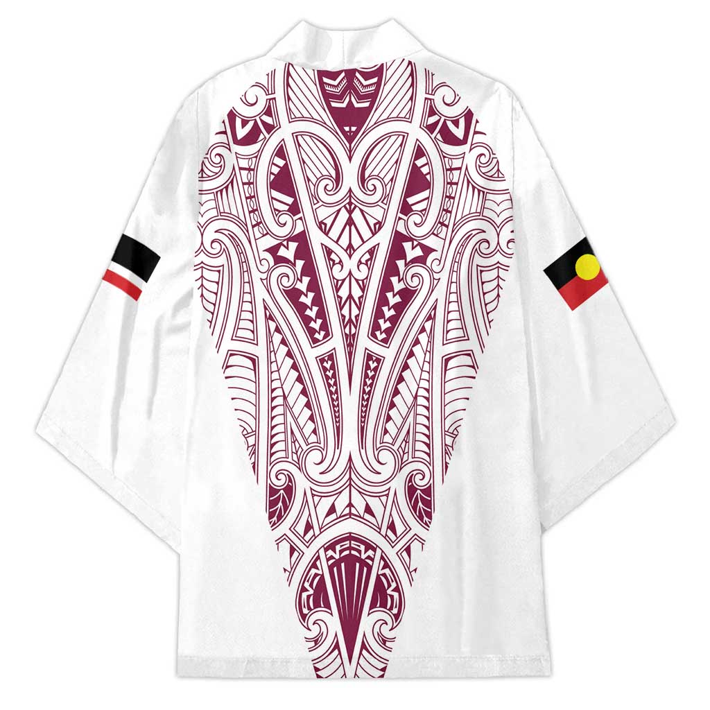 Queensland Maori Rugby Nga Hau e Wha Kimono White Motif - Aussie Hoodie