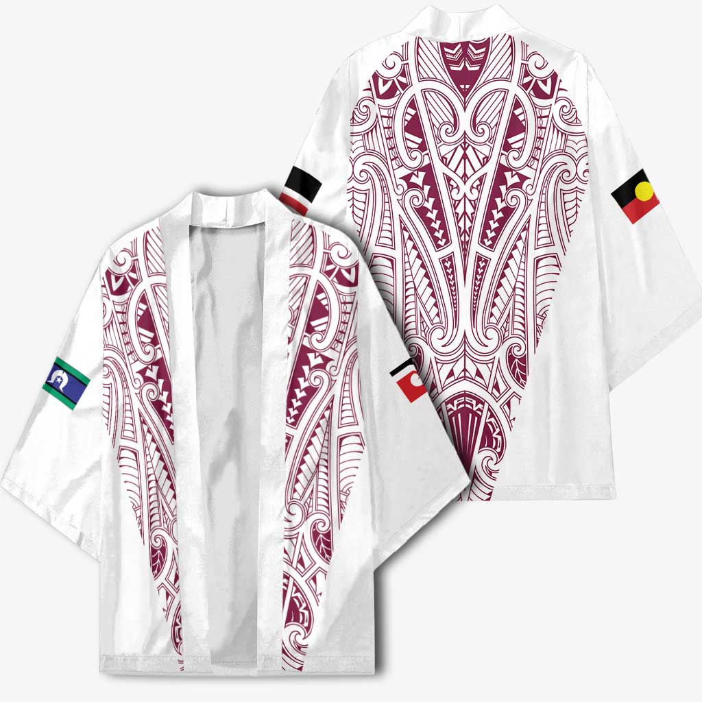 Queensland Maori Rugby Nga Hau e Wha Kimono White Motif - Aussie Hoodie