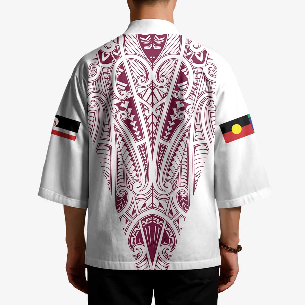 Queensland Maori Rugby Nga Hau e Wha Kimono White Motif - Aussie Hoodie