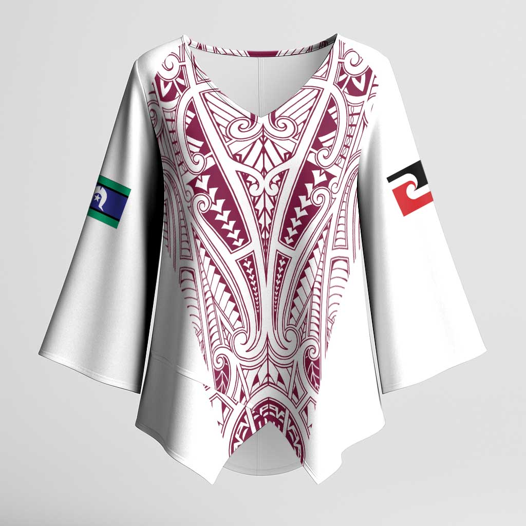 Queensland Maori Rugby Nga Hau e Wha Kimono Sleeve Blouse White Motif - Aussie Hoodie