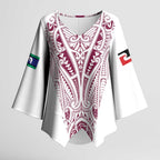 Queensland Maori Rugby Nga Hau e Wha Kimono Sleeve Blouse White Motif - Aussie Hoodie
