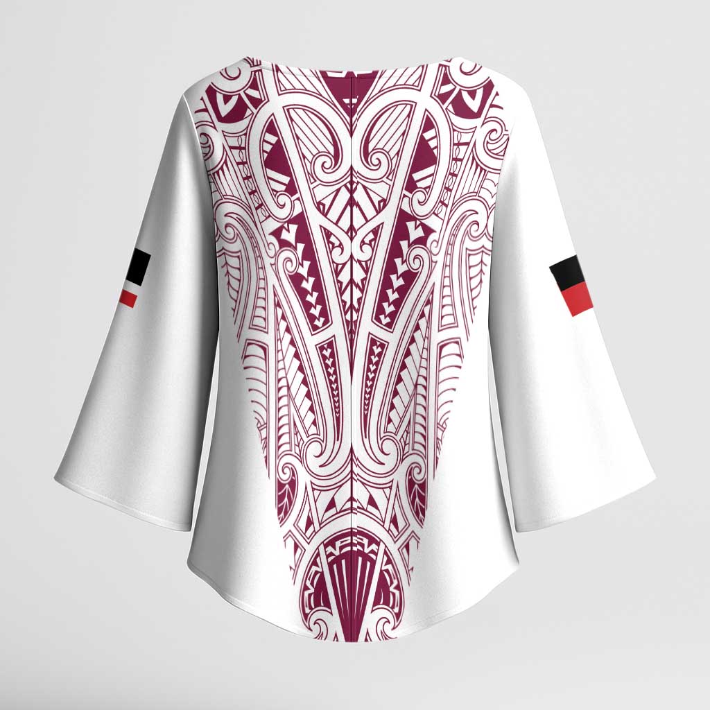 Queensland Maori Rugby Nga Hau e Wha Kimono Sleeve Blouse White Motif - Aussie Hoodie