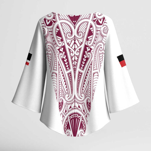 Queensland Maori Rugby Nga Hau e Wha Kimono Sleeve Blouse White Motif - Aussie Hoodie