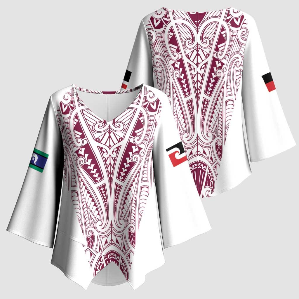 Queensland Maori Rugby Nga Hau e Wha Kimono Sleeve Blouse White Motif - Aussie Hoodie