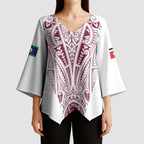 Queensland Maori Rugby Nga Hau e Wha Kimono Sleeve Blouse White Motif - Aussie Hoodie