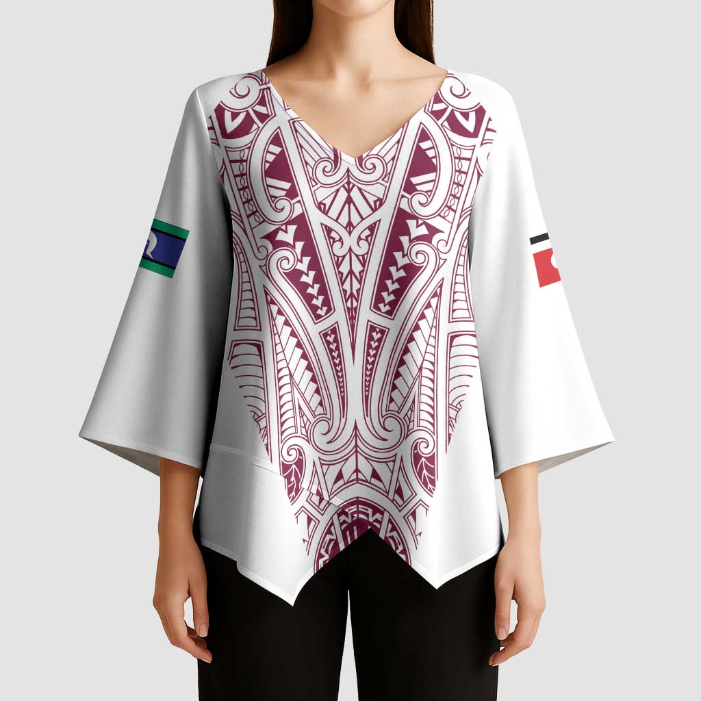 Queensland Maori Rugby Nga Hau e Wha Kimono Sleeve Blouse White Motif - Aussie Hoodie