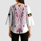 Queensland Maori Rugby Nga Hau e Wha Kimono Sleeve Blouse White Motif - Aussie Hoodie
