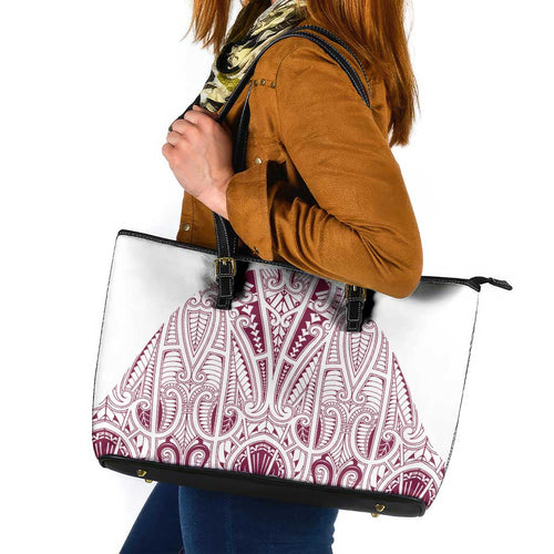 Queensland Maori Rugby Nga Hau e Wha Leather Tote Bag White Motif