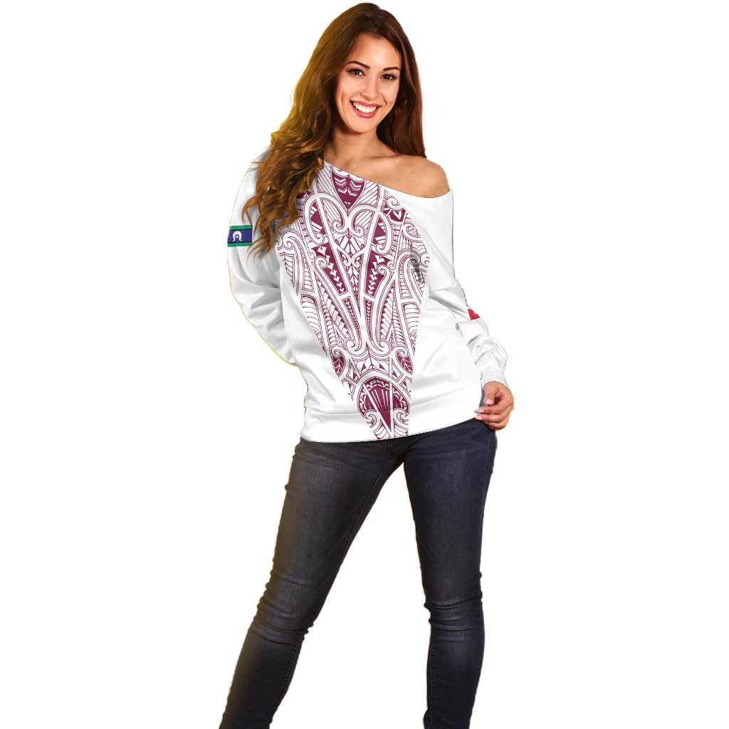 Queensland Maori Rugby Nga Hau e Wha Off Shoulder Sweater White Motif