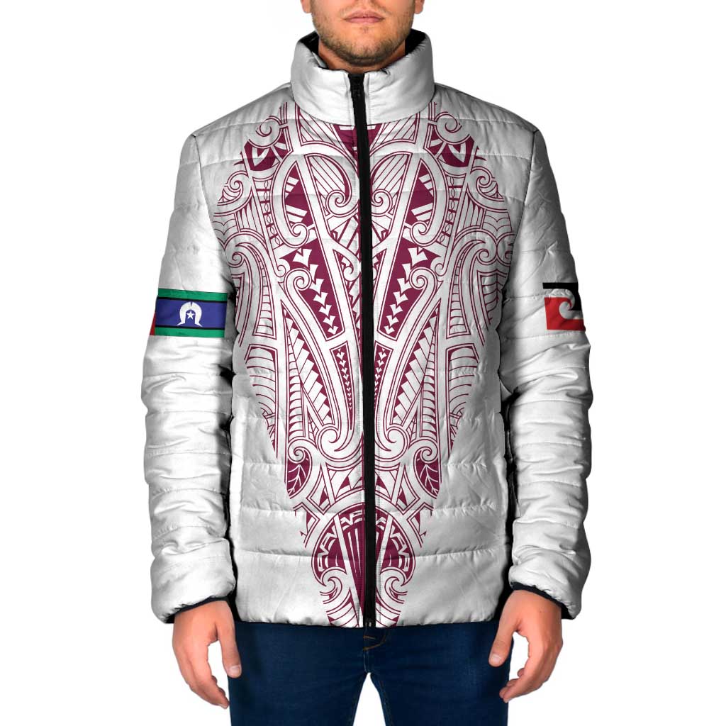 Queensland Maori Rugby Nga Hau e Wha Padded Jacket White Motif - Aussie Hoodie