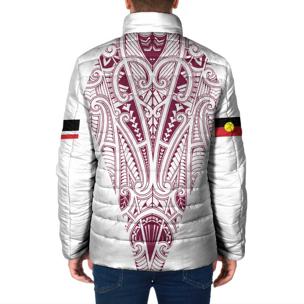 Queensland Maori Rugby Nga Hau e Wha Padded Jacket White Motif - Aussie Hoodie