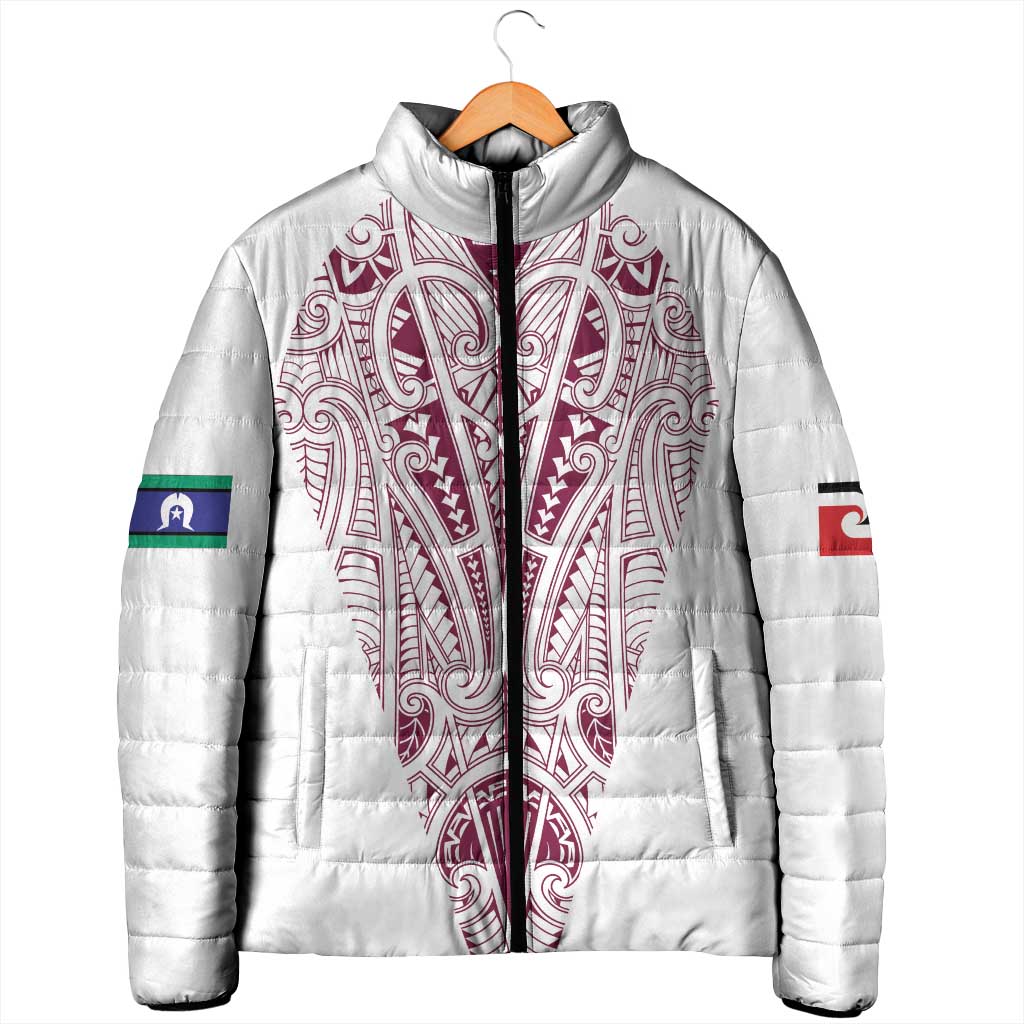 Queensland Maori Rugby Nga Hau e Wha Padded Jacket White Motif - Aussie Hoodie