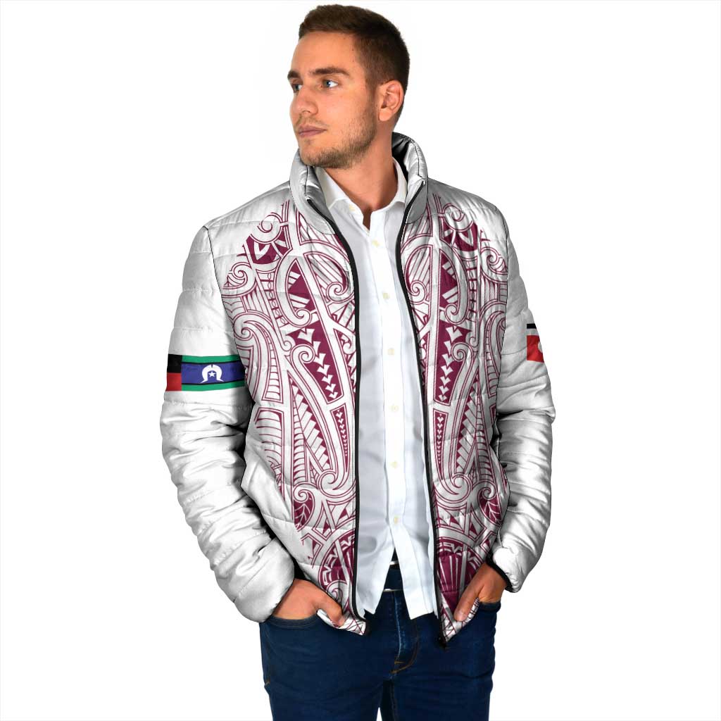 Queensland Maori Rugby Nga Hau e Wha Padded Jacket White Motif - Aussie Hoodie
