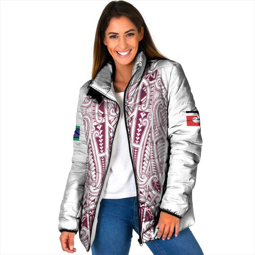 Queensland Maori Rugby Nga Hau e Wha Padded Jacket White Motif - Aussie Hoodie