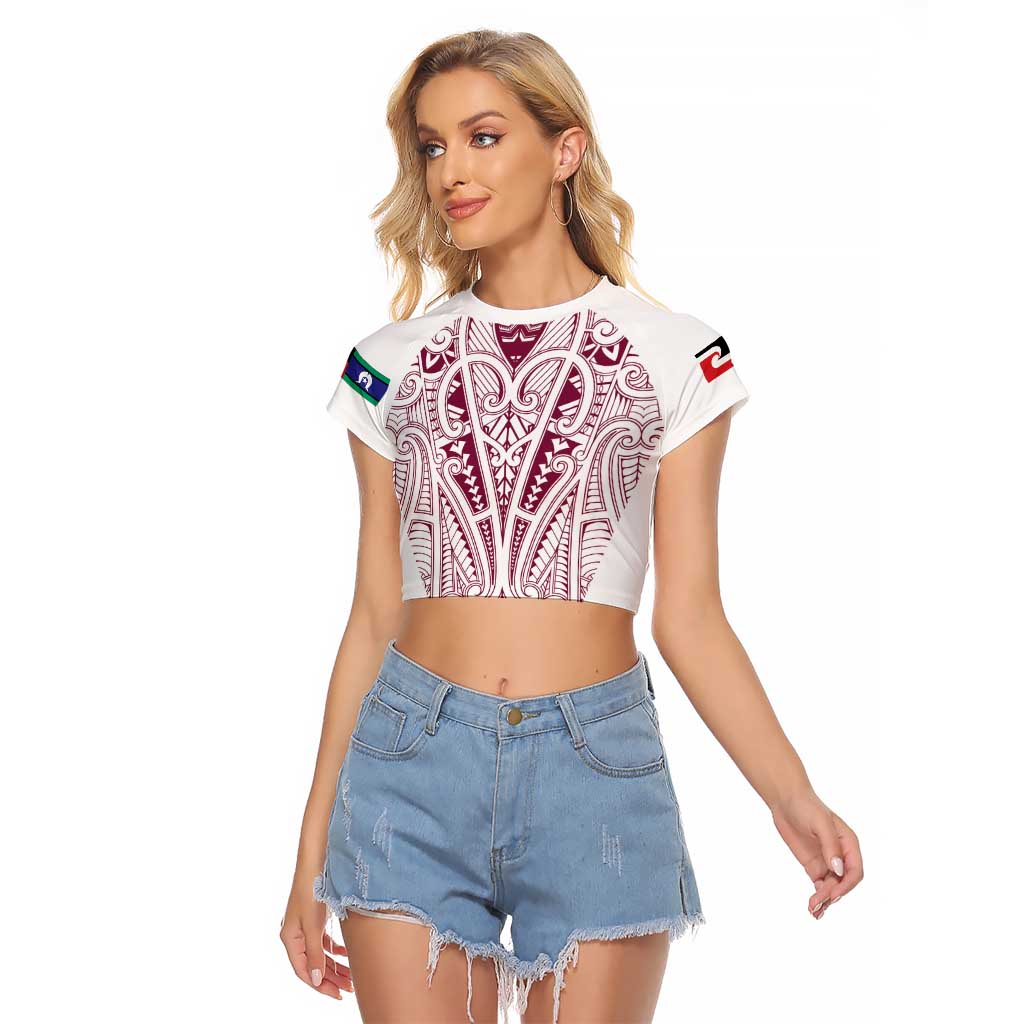 Queensland Maori Rugby Nga Hau e Wha Raglan Cropped T Shirt White Motif