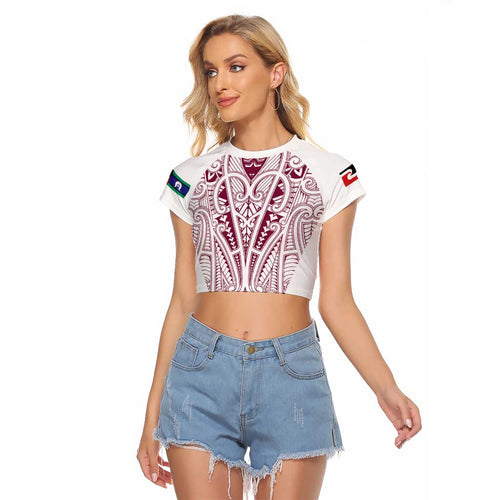 Queensland Maori Rugby Nga Hau e Wha Raglan Cropped T Shirt White Motif