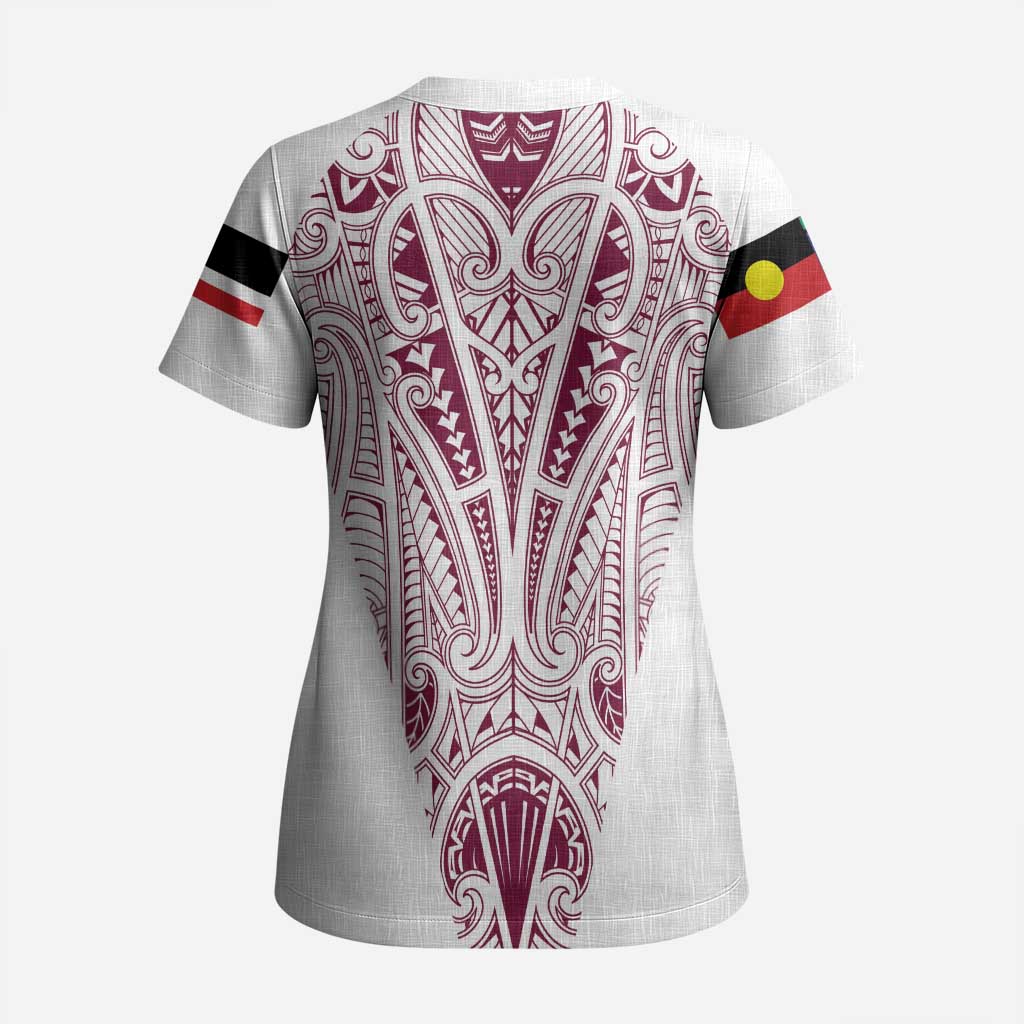 Queensland Maori Rugby Nga Hau e Wha Scrub Top White Motif - Aussie Hoodie
