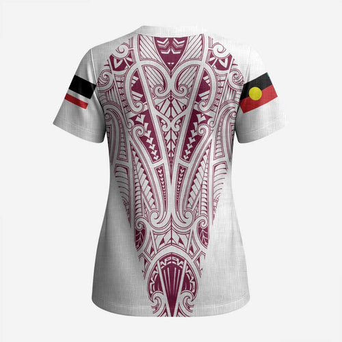 Queensland Maori Rugby Nga Hau e Wha Scrub Top White Motif - Aussie Hoodie