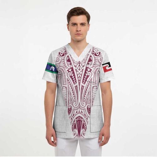 Queensland Maori Rugby Nga Hau e Wha Scrub Top White Motif - Aussie Hoodie