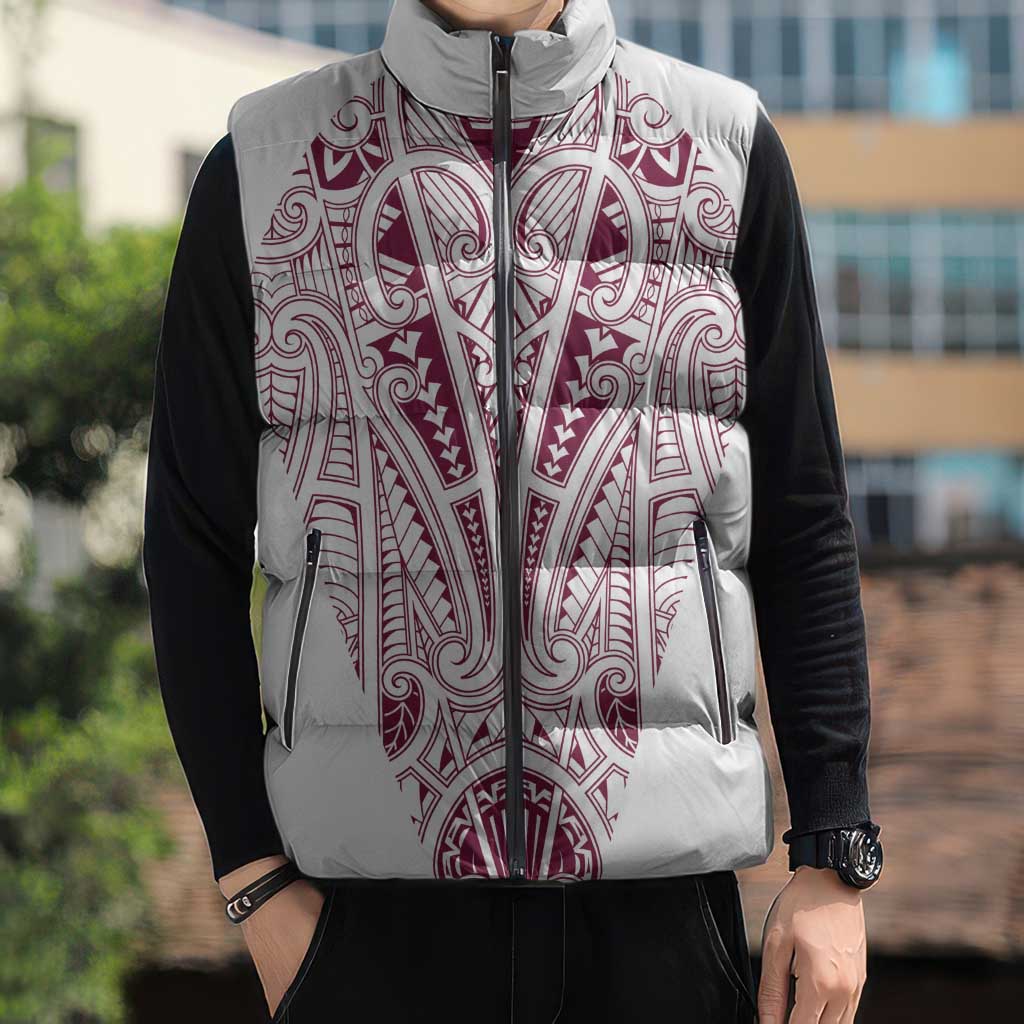 Queensland Maori Rugby Nga Hau e Wha Sleeveless Puffer Jacket White Motif - Aussie Hoodie