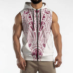 Queensland Maori Rugby Nga Hau e Wha Sleeveless Zip Hoodie White Motif LT9