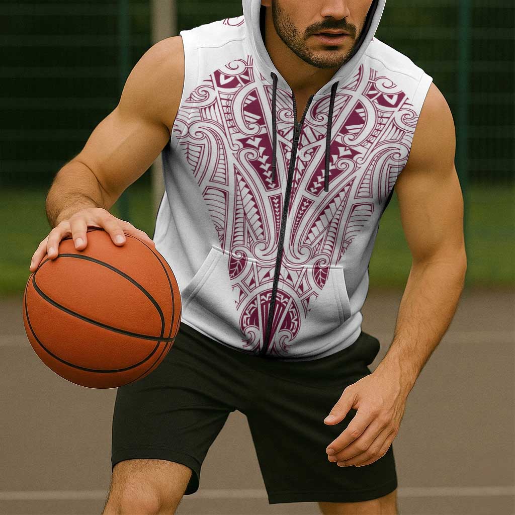 Queensland Maori Rugby Nga Hau e Wha Sleeveless Zip Hoodie White Motif LT9