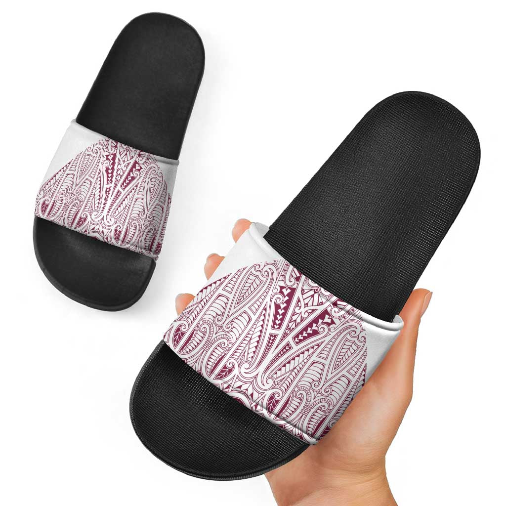 Queensland Maori Rugby Nga Hau e Wha Slide Sandals White Motif - Aussie Hoodie