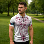 Queensland Maori Rugby Nga Hau e Wha Zipper Polo Shirt White Motif - Aussie Hoodie