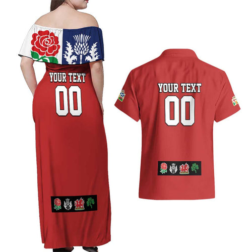 Custom British Lions Couples Matching Off Shoulder Maxi Dress and Hawaiian Shirt Combination of England Irish Scottish Welsh