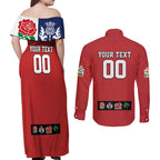 Custom British Lions Couples Matching Off Shoulder Maxi Dress and Long Sleeve Button Shirt Combination of England Irish Scottish Welsh