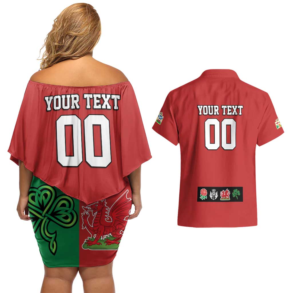 Custom British Lions Couples Matching Off Shoulder Short Dress and Hawaiian Shirt Combination of England Irish Scottish Welsh