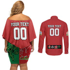 Custom British Lions Couples Matching Off Shoulder Short Dress and Long Sleeve Button Shirt Combination of England Irish Scottish Welsh