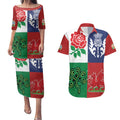 Custom British Lions Couples Matching Puletasi and Hawaiian Shirt Combination of England Irish Scottish Welsh