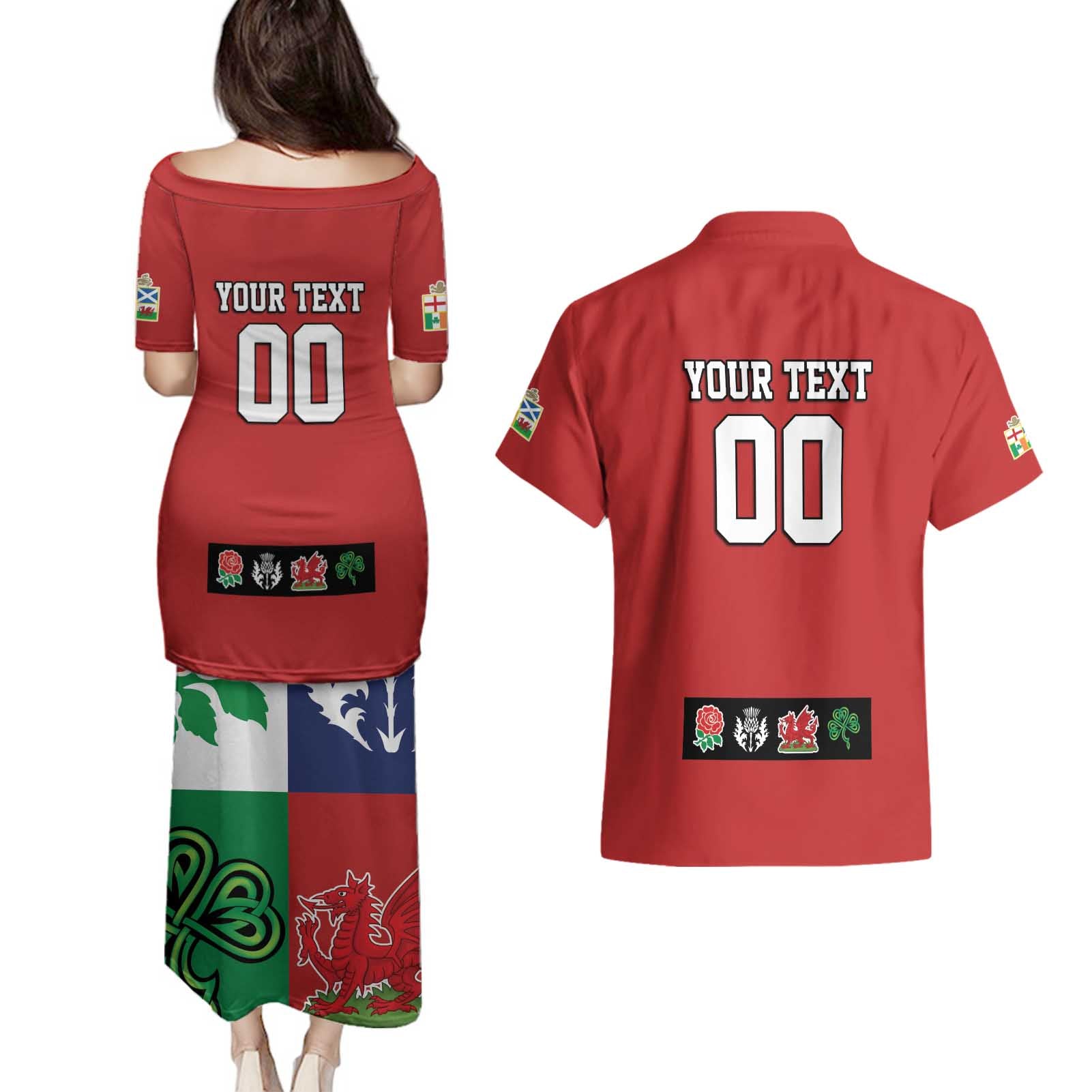 Custom British Lions Couples Matching Puletasi and Hawaiian Shirt Combination of England Irish Scottish Welsh