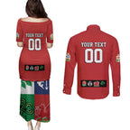 Custom British Lions Couples Matching Puletasi and Long Sleeve Button Shirt Combination of England Irish Scottish Welsh