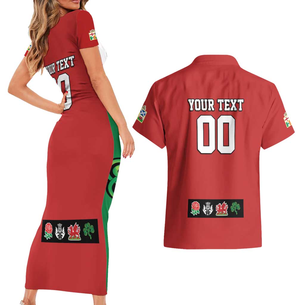 Custom British Lions Couples Matching Short Sleeve Bodycon Dress and Hawaiian Shirt Combination of England Irish Scottish Welsh