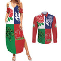 Custom British Lions Couples Matching Summer Maxi Dress and Long Sleeve Button Shirt Combination of England Irish Scottish Welsh