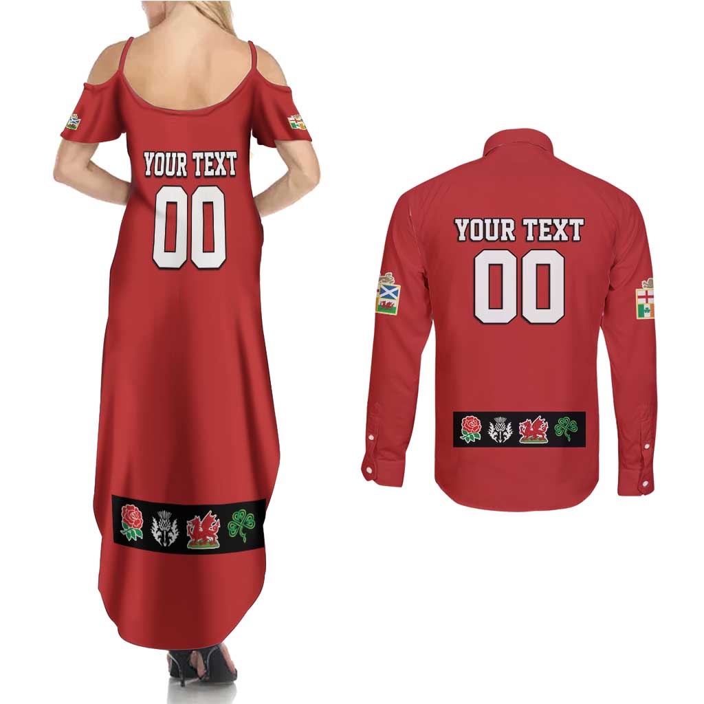 Custom British Lions Couples Matching Summer Maxi Dress and Long Sleeve Button Shirt Combination of England Irish Scottish Welsh