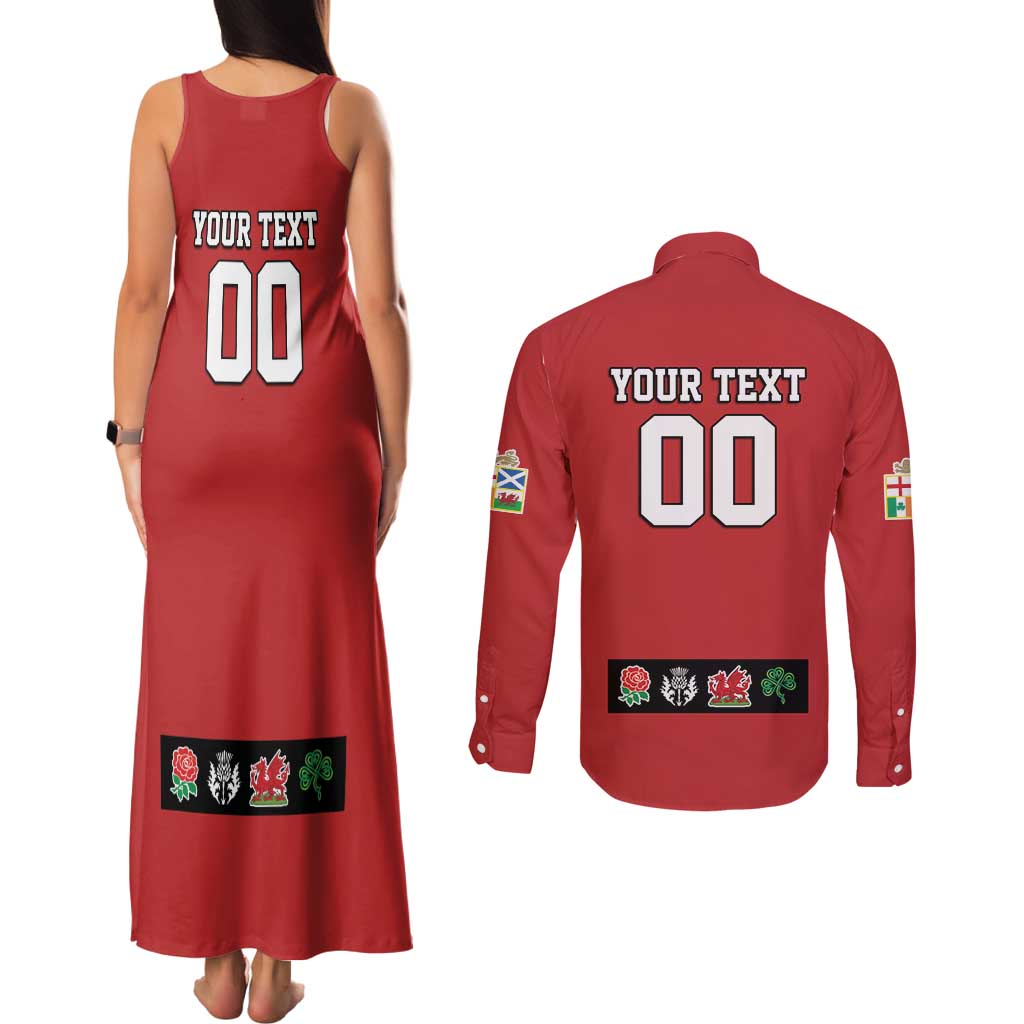 Custom British Lions Couples Matching Tank Maxi Dress and Long Sleeve Button Shirt Combination of England Irish Scottish Welsh