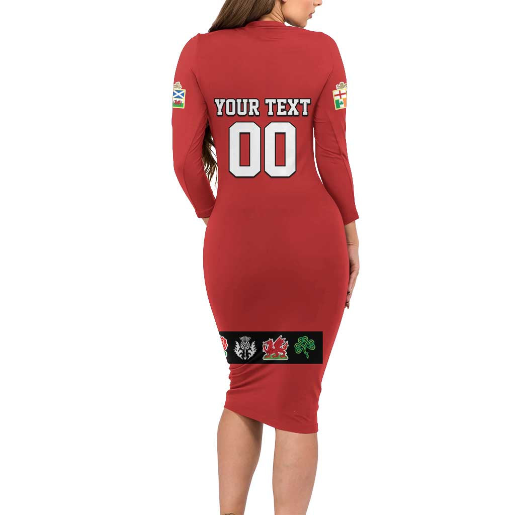 Custom British Lions Family Matching Long Sleeve Bodycon Dress and Hawaiian Shirt Combination of England Irish Scottish Welsh