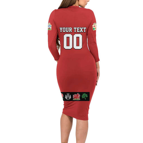 Custom British Lions Family Matching Long Sleeve Bodycon Dress and Hawaiian Shirt Combination of England Irish Scottish Welsh
