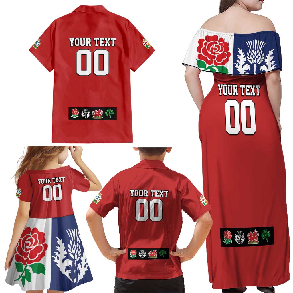 Custom British Lions Family Matching Off Shoulder Maxi Dress and Hawaiian Shirt Combination of England Irish Scottish Welsh