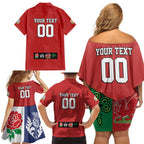 Custom British Lions Family Matching Off Shoulder Short Dress and Hawaiian Shirt Combination of England Irish Scottish Welsh