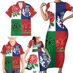 Custom British Lions Family Matching Short Sleeve Bodycon Dress and Hawaiian Shirt Combination of England Irish Scottish Welsh