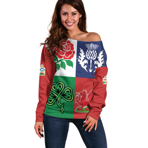 Custom British Lions Off Shoulder Sweater Combination of England Irish Scottish Welsh